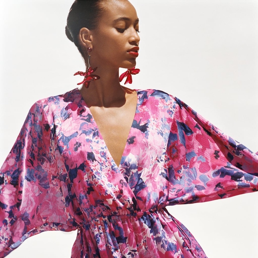 Zara Floral Ruffled Dress Small